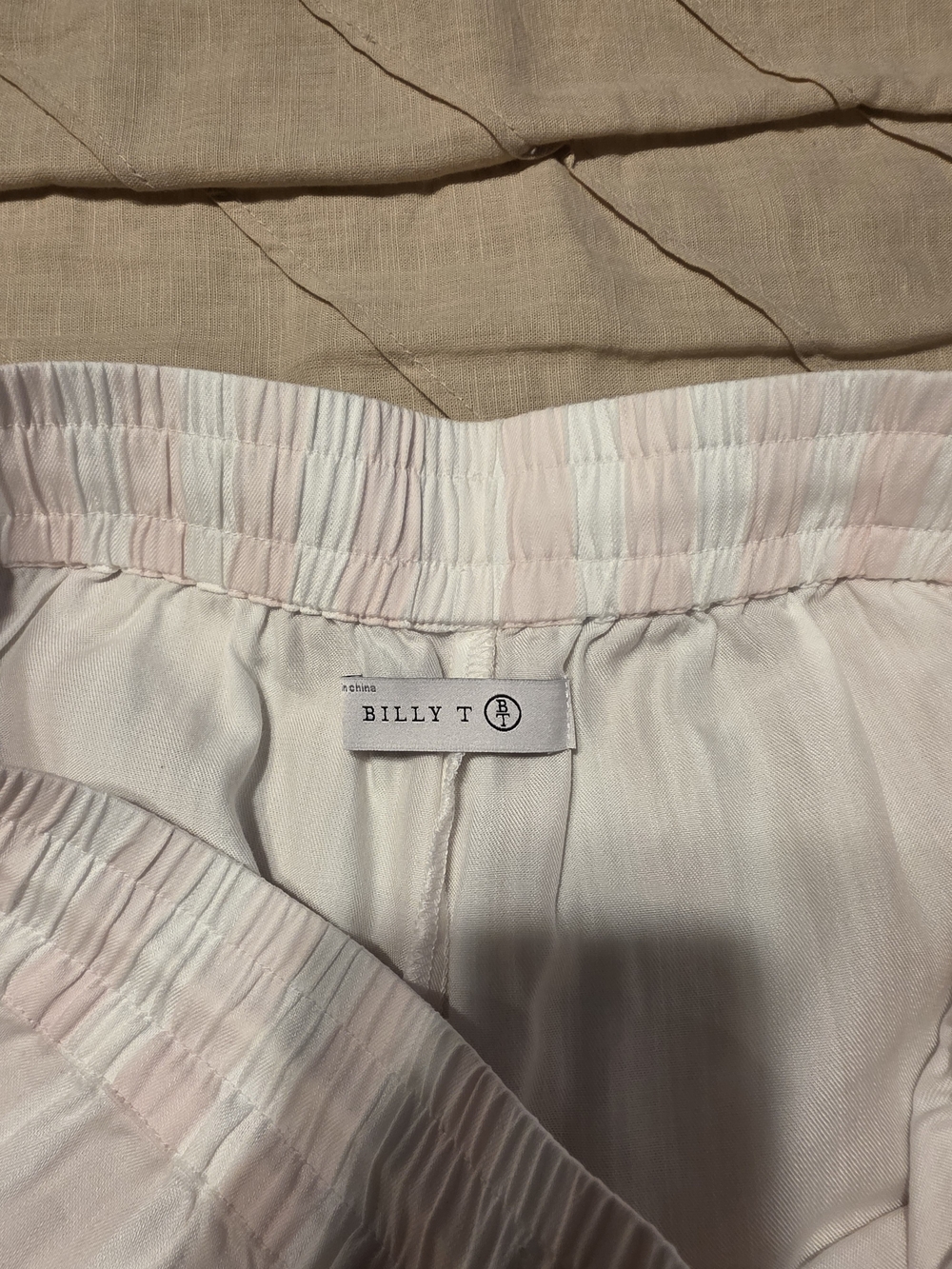 Women's Pink and White Striped Elastic Waist Shorts
